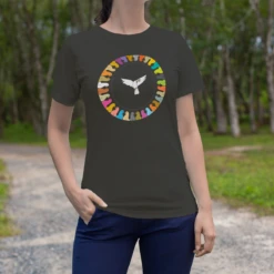 Peace, Love & Each Other - Love Nature - Design T Shirt -Home Furnishings Store PD T Shirt Doves Black 1200px Ladies SQ