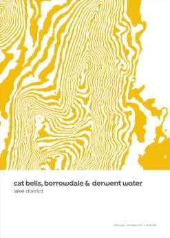 Cat Bells, Borrowdale And Derwent Water - Lake District Contour Print -Home Furnishings Store PDCRLDCatbellsBorrowdale2022smll