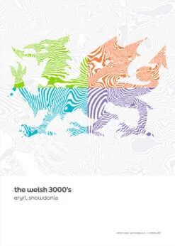Snowdonia, Eryri - Welsh 3000s - Draig Lliw - Contour Print -Home Furnishings Store Welsh3000sDragonsmall